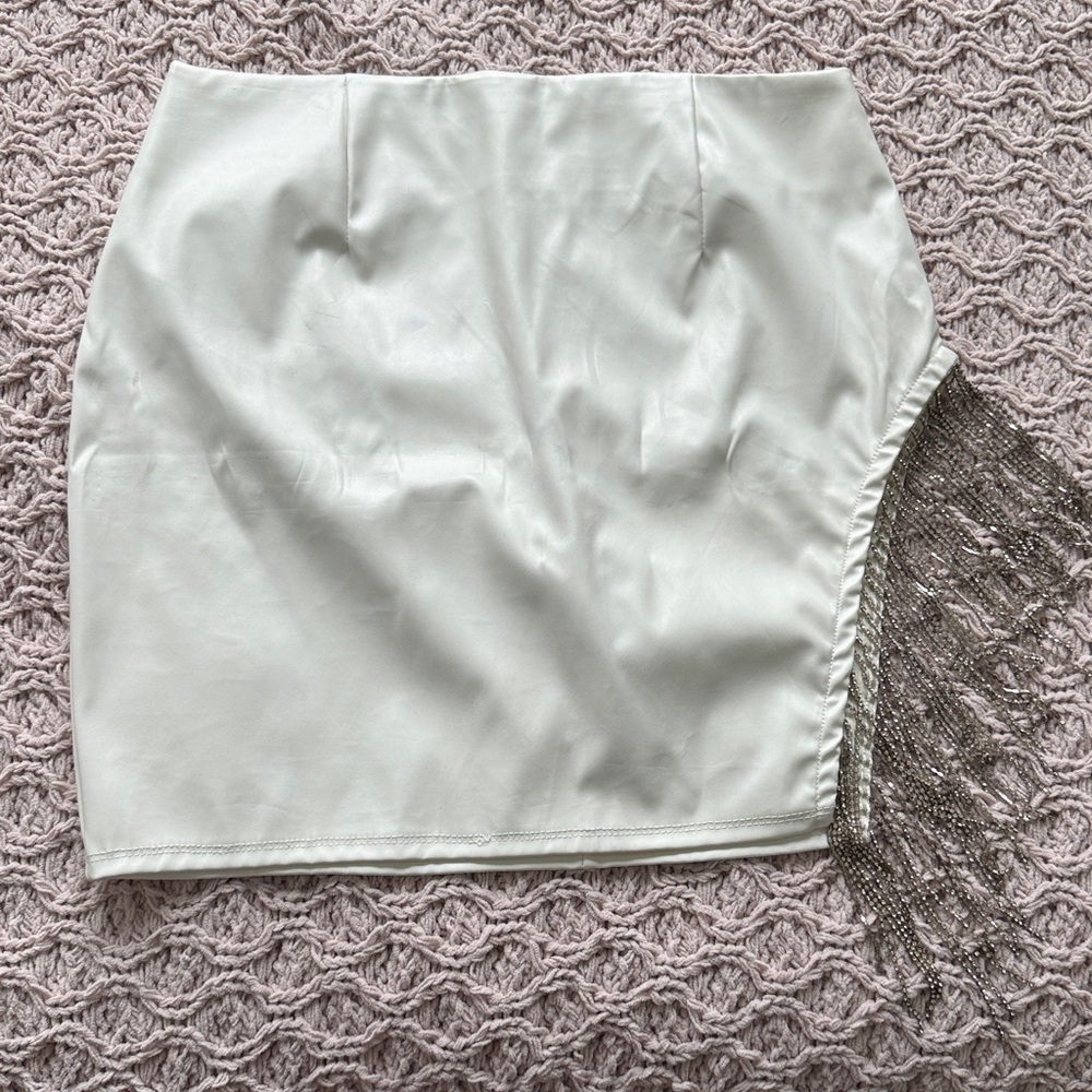 Windsor White Mini Skirt with Fringe